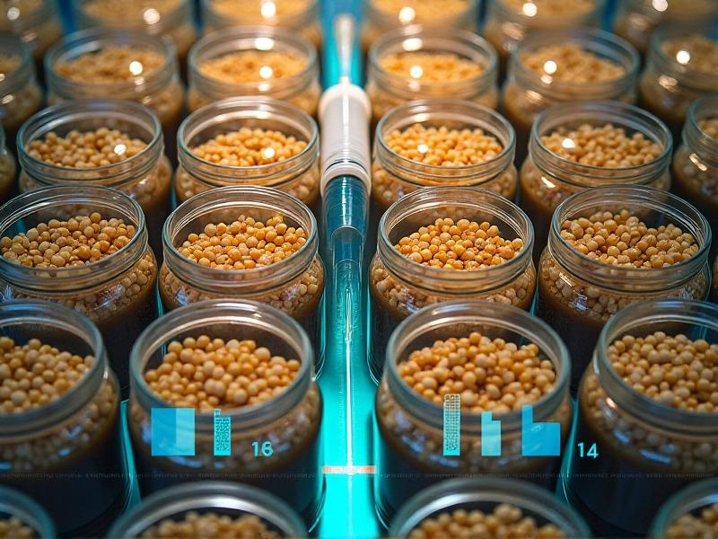 Side-by-side timelines: Left, a syringe injecting liquid culture into grain jars, showing rapid mycelium growth over 5 days; right, grain spawn being divided into new jars, with slower colonization over 14 days. Blue and green infographics overlay time and yield metrics.