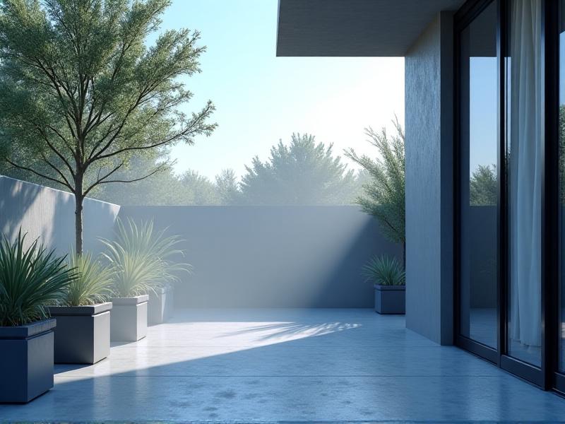 A split-view comparison: left shows a nano-misting system cooling a patio with fine mist, right shows a noisy AC unit dripping water onto concrete. The contrast highlights efficiency and elegance, styled as an infographic-inspired 3D illustration with cool blue and gray hues.